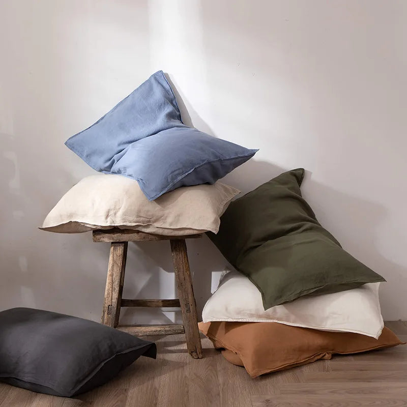 Taies d'Oreiller en Lin Lavé — Fermeture Enveloppe, 100% Lin