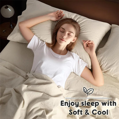 Parure de Lit Lin Lavé 100% — Housse, Drap & Taies Anti-Plis | ILM
