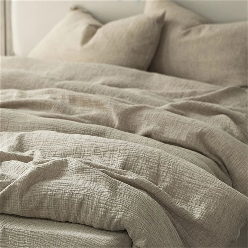 Parure de Lit Lin Lavé 100% — Housse, Drap & Taies Anti-Plis | ILM