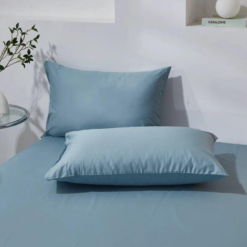 Duo de taies d'oreiller en coton bleu brume