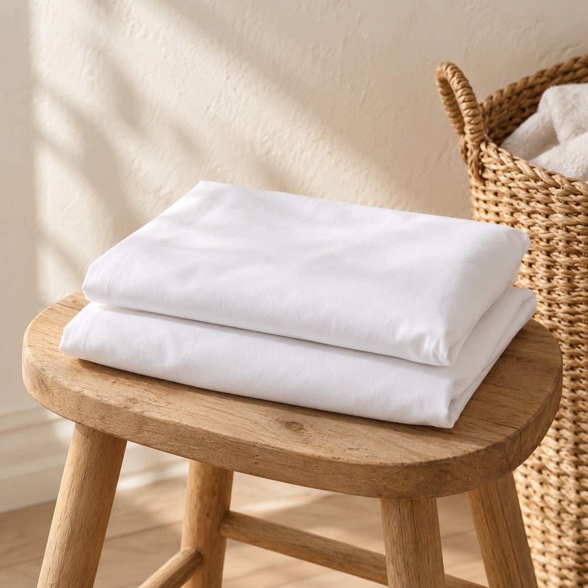 Taies d'oreiller en coton blanc pliées