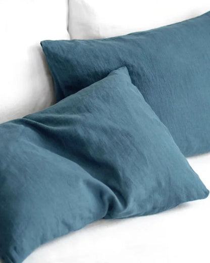 Duo de taies d'oreiller en lin bleu brume