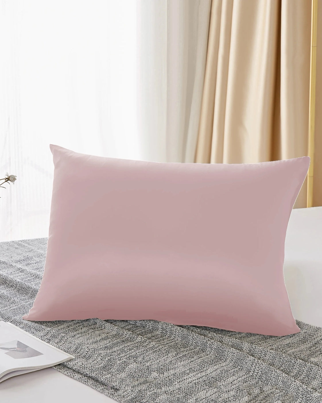 Taie d'oreiller soie Rose Poudré, 50×70 cm
