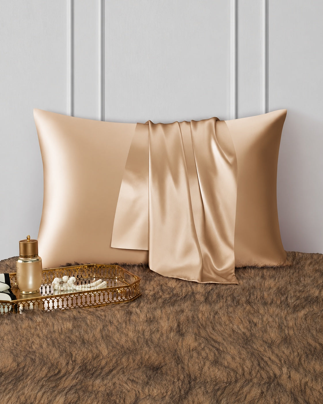 taie oreiller soie double face champagne