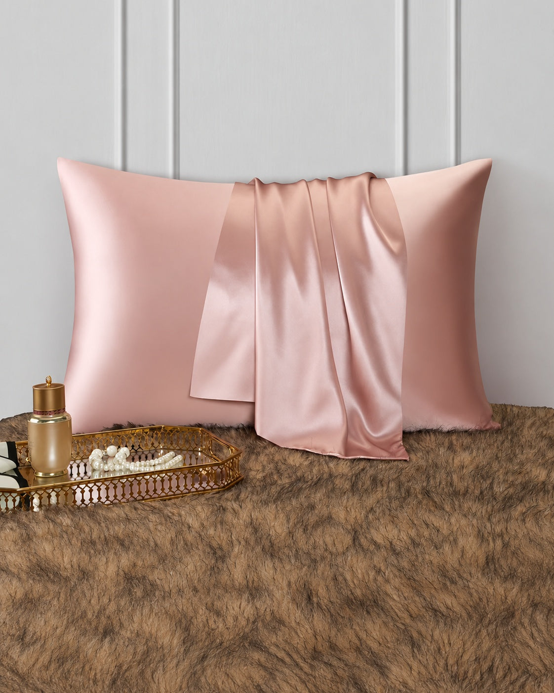 taie oreiller soie double face rose