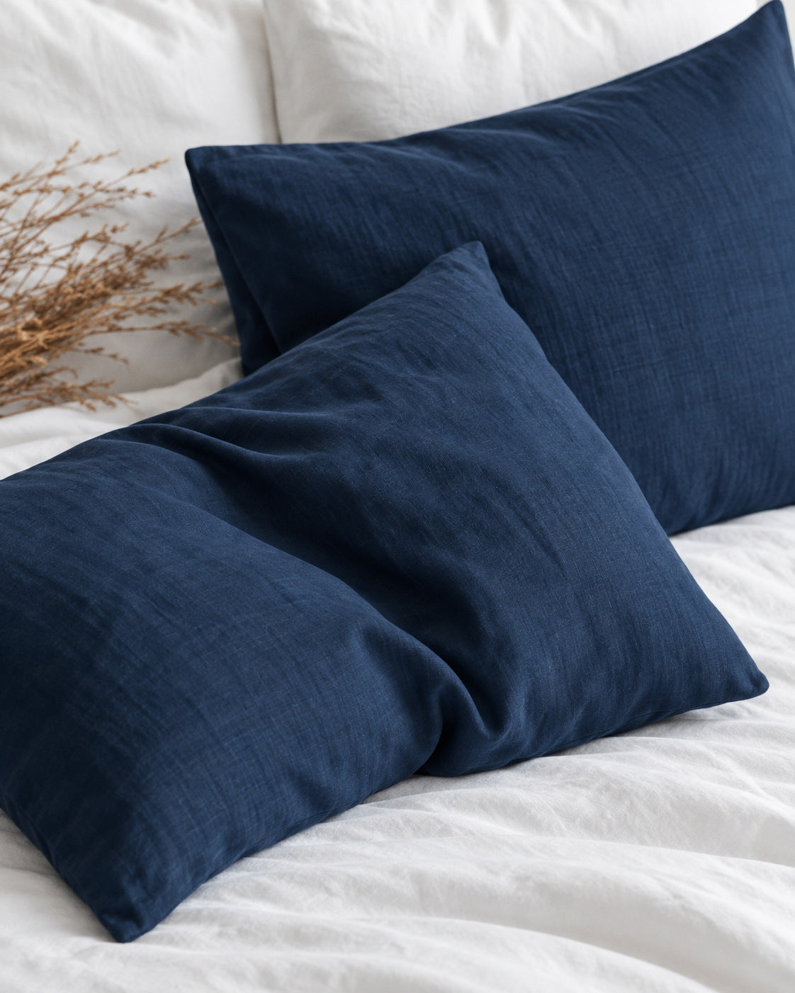Duo de taies d'oreiller en lin bleu nuit