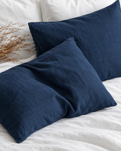 Duo de taies d'oreiller en lin bleu nuit