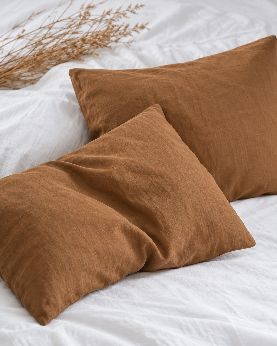 Duo de taies d'oreiller en lin cognac